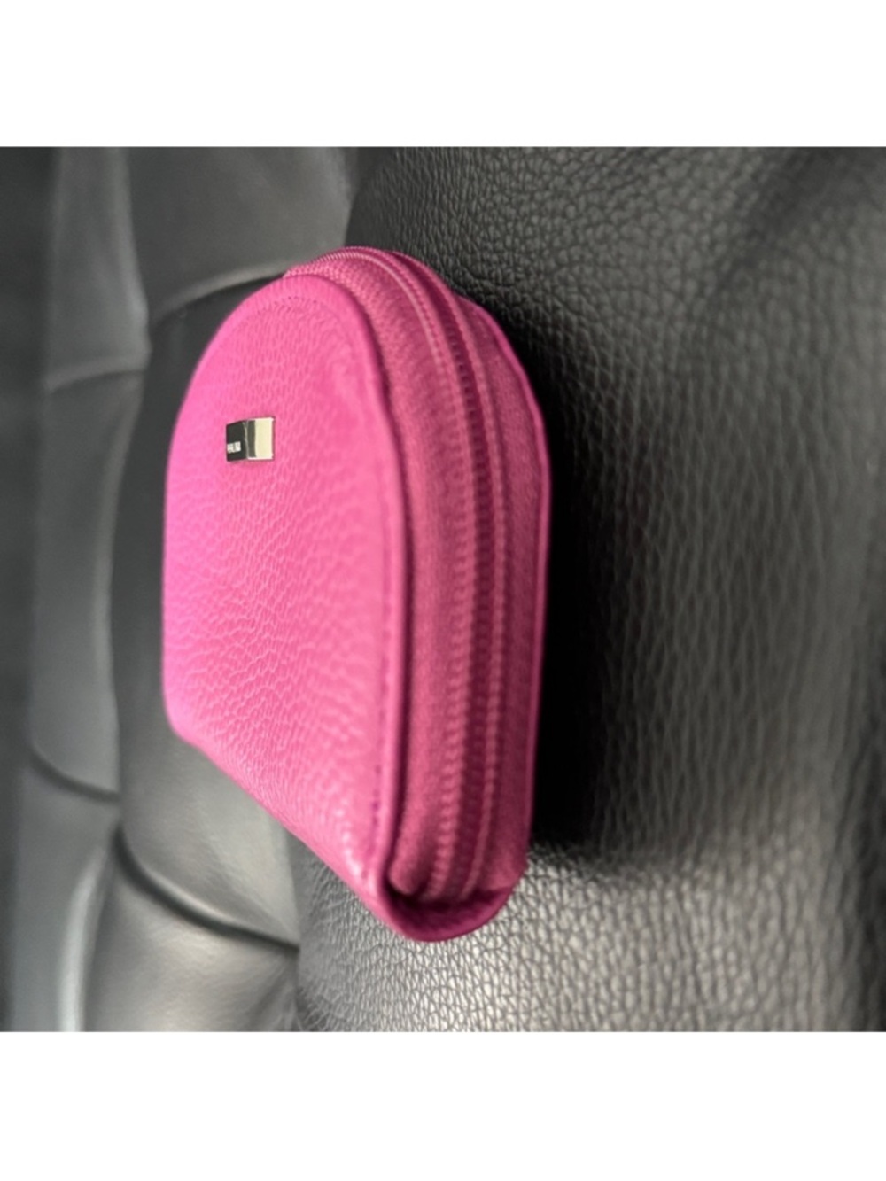 Perlina Hot Pink Pebbled Leather Zip Cosmetic Pouch - Picture 4 of 8